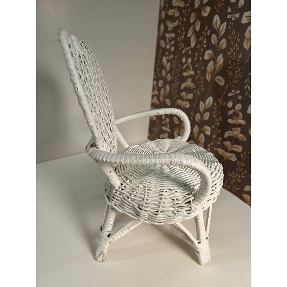 White Wicker Teddy or Doll Furniture, Vintage Rattan Patio Chair, Cottage Decor - Picture 6 of 7